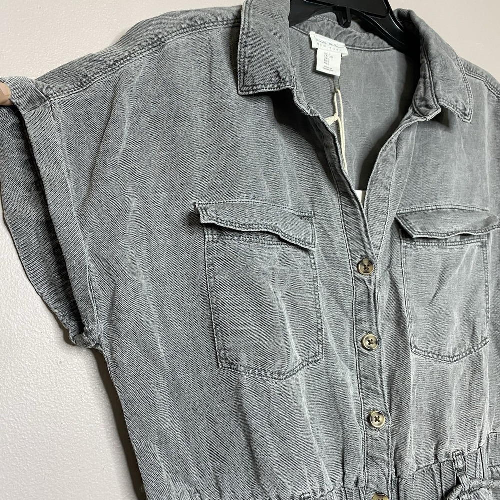 Nicole Miller New York Romper Sz L Linen Lyocell Blend Braided Belt Button Front - Picture 4 of 14